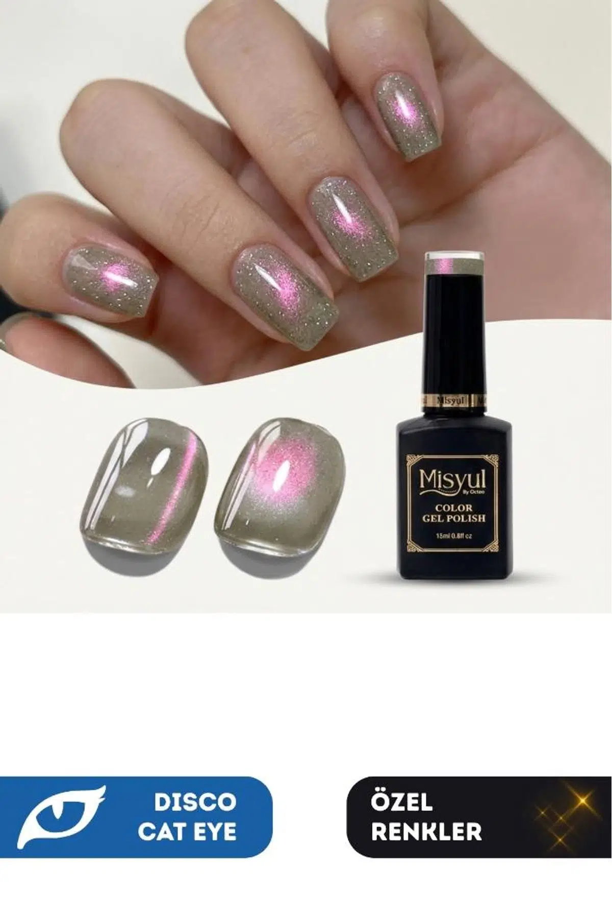 Misyul UV Led Kalıcı Oje Nail Art 15 ml Dynamic Disco Cat Eye Dc10