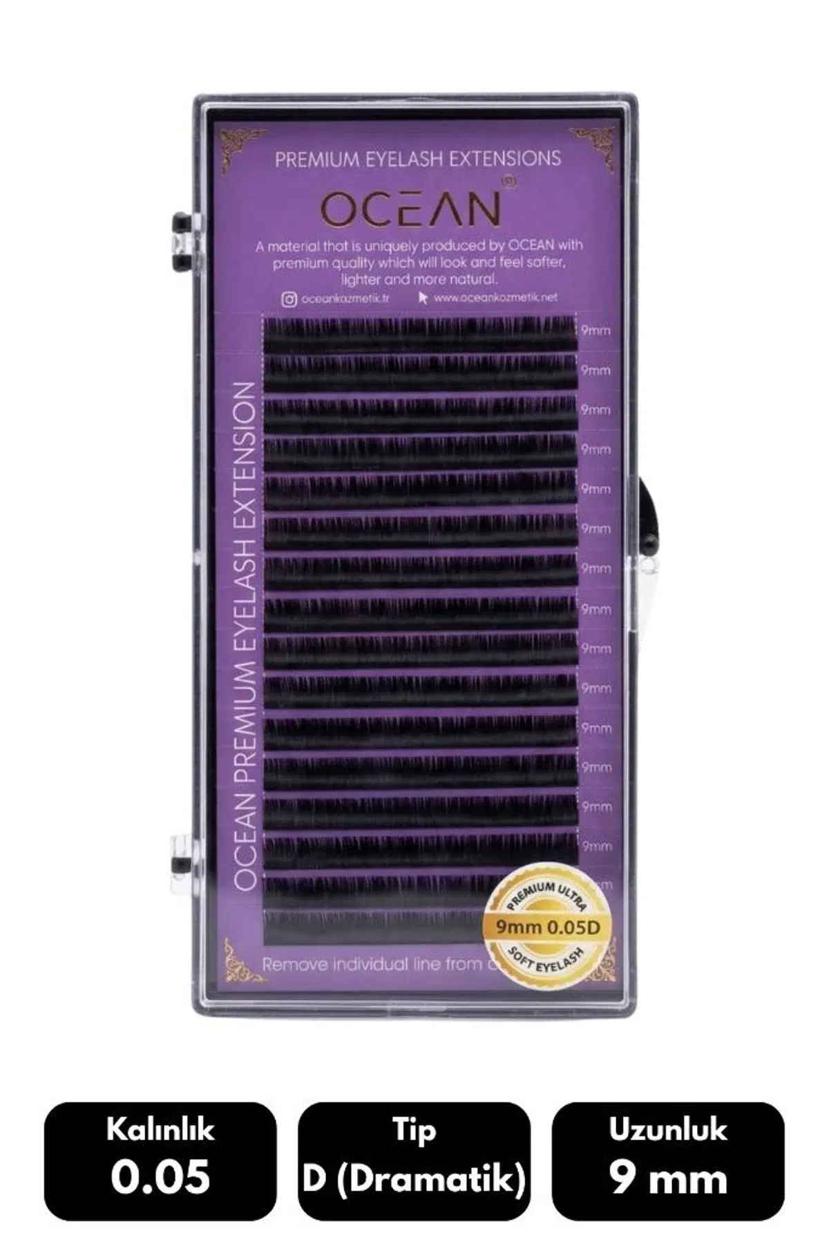 Ocean 0.05D Dramatik Kıvrım 9 mm Soft Eyelash Takma Kirpik 16'lı