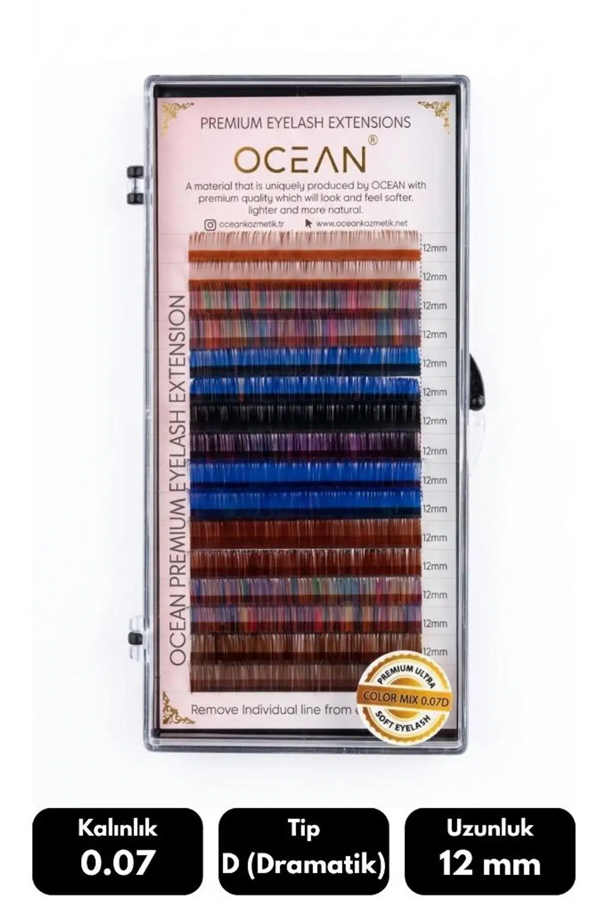 Ocean 0.07D Dramatik Kıvrım Renkli Mix Soft Eyelash Takma Kirpik 16'lı