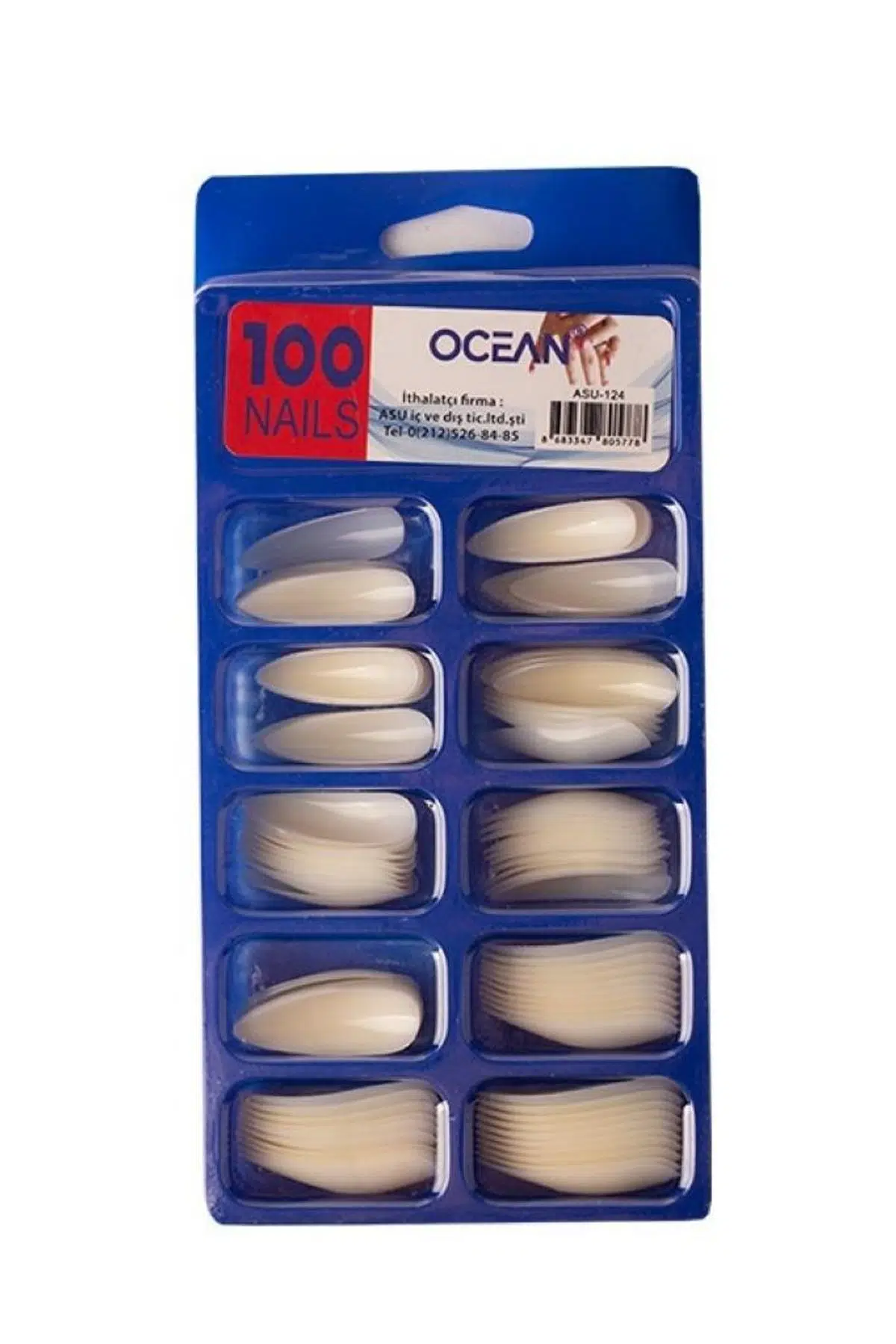 Ocean 100'lü Stiletto Tırnak Beyaz ASU-124