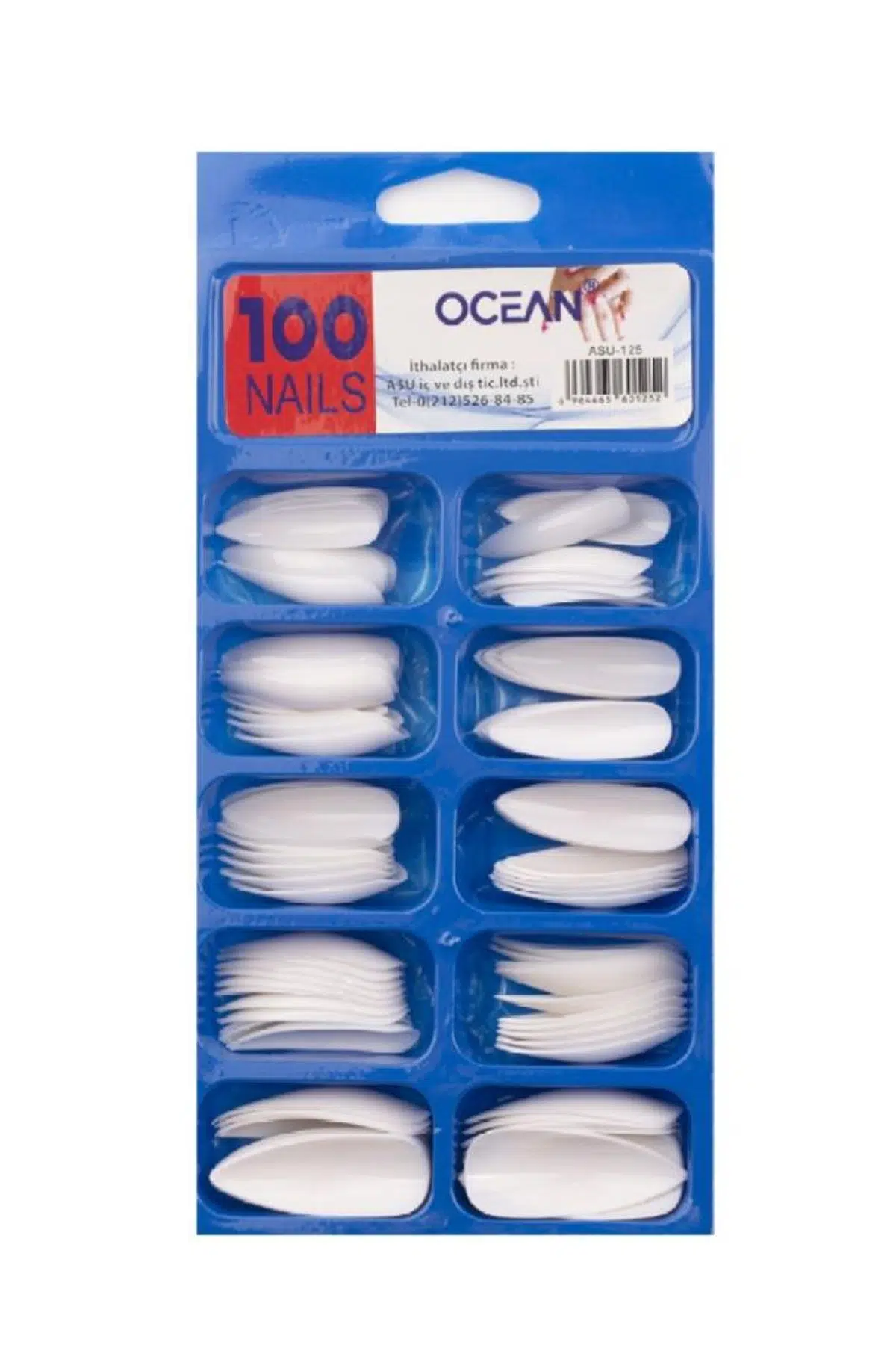 Ocean 100'lü Stiletto Tırnak Beyaz Tam Mat ASU-125