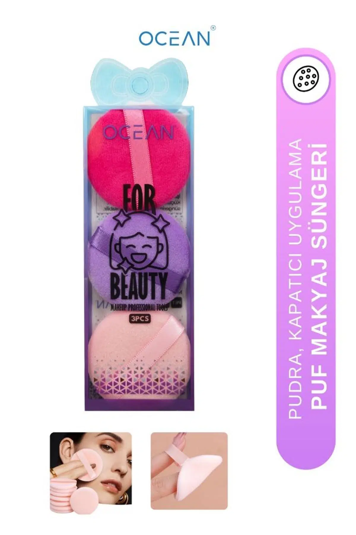 Ocean El Geçirmeli Pudra Süngeri Yuvarlak 3'lü Karışık Renk ASU-184