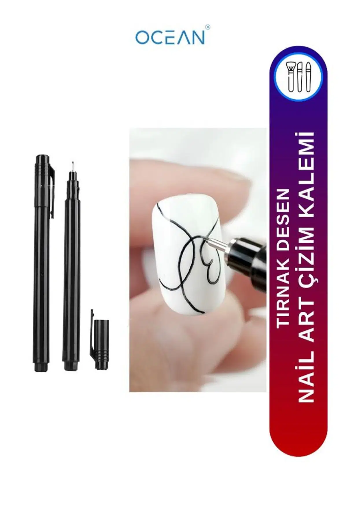 Ocean Profesyonel Nail Art Çizim ve Desen Kalemi Siyah EBAY-118