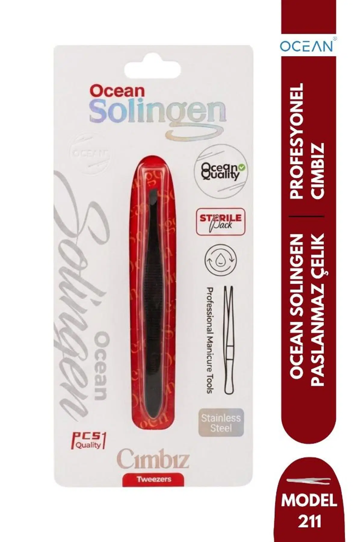 Ocean Solingen cımbız Siyah İnce Uçlu ASU-211