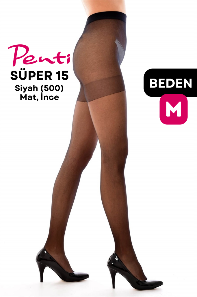 Penti Süper 15 Den Mat İnce Külotlu Çorap Siyah (500) - 2 Numara Medium