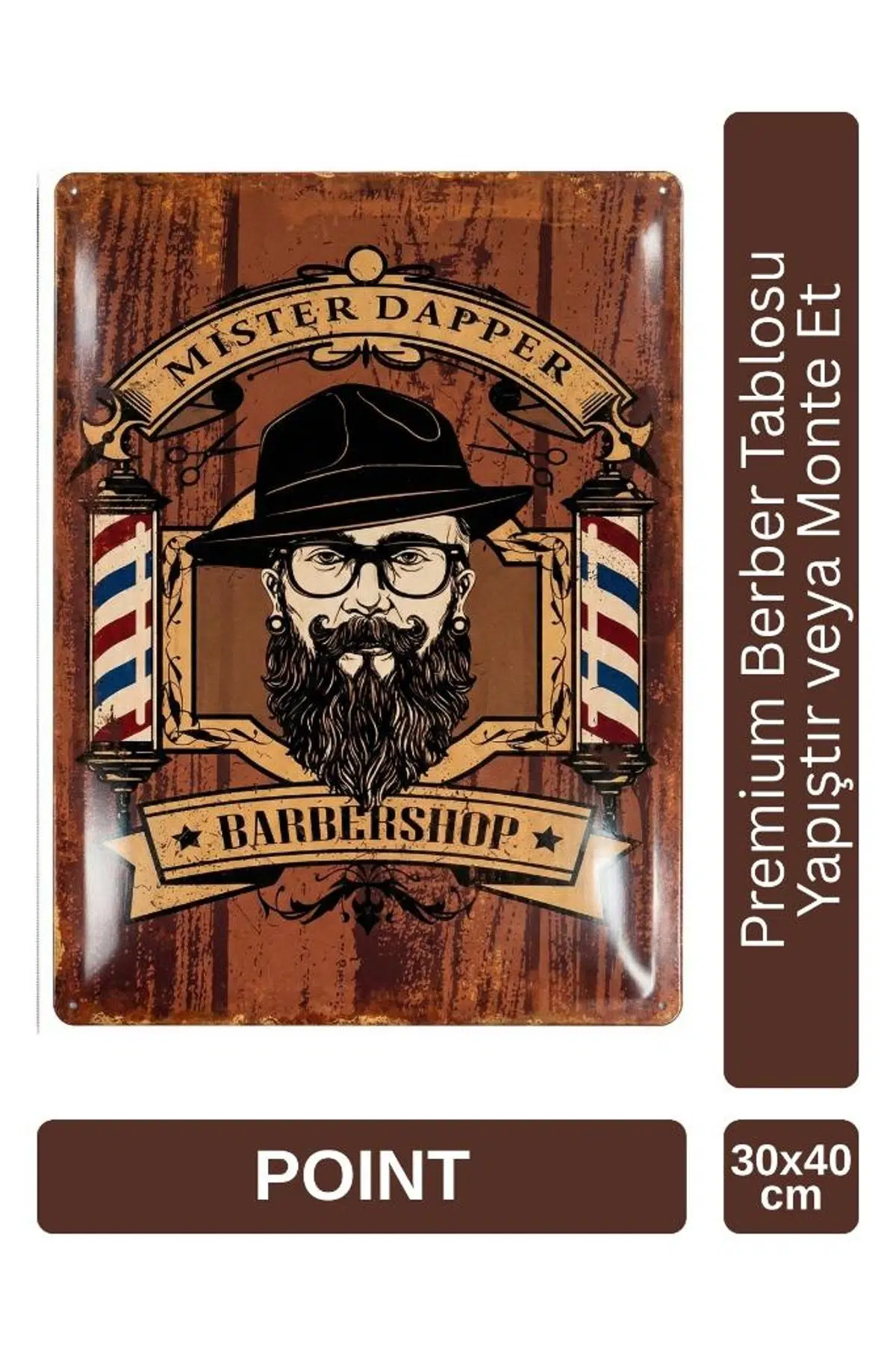 Point Barber Shop Kuaför Salonu İçin Parlak Metal Tablo 30x40 cm PCTR-2002