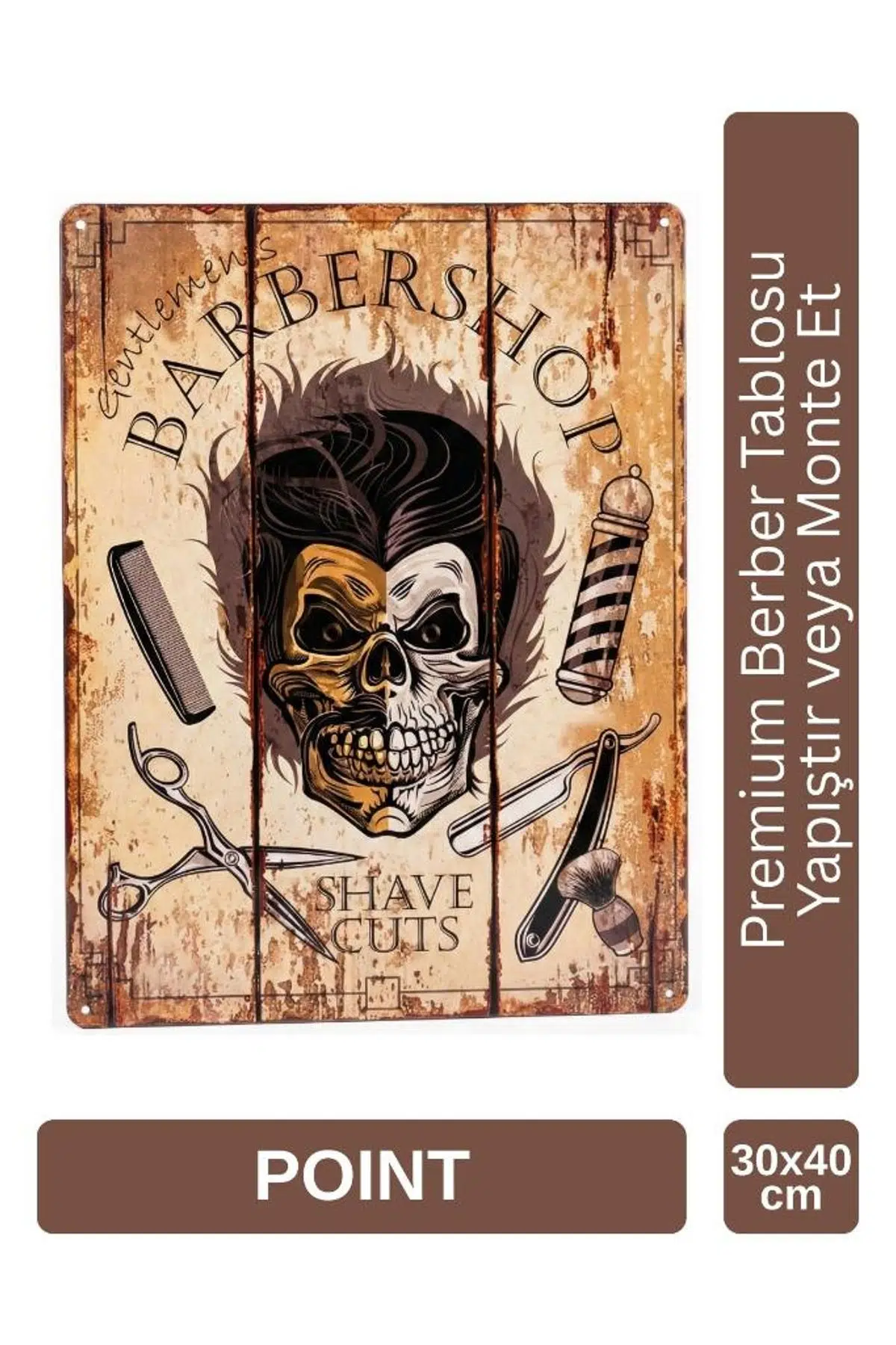 Point Barber Shop Kuaför Salonu İçin Parlak Metal Tablo 30x40 cm PCTR-2003