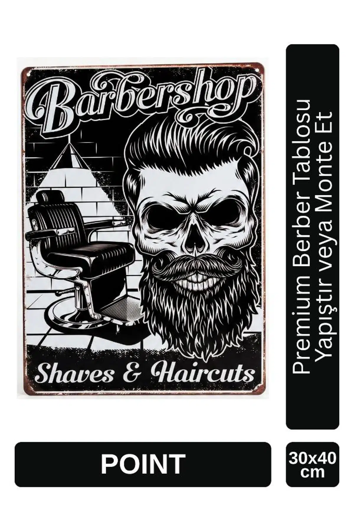 Point Barber Shop Kuaför Salonu İçin Parlak Metal Tablo 30x40 cm PCTR-2004