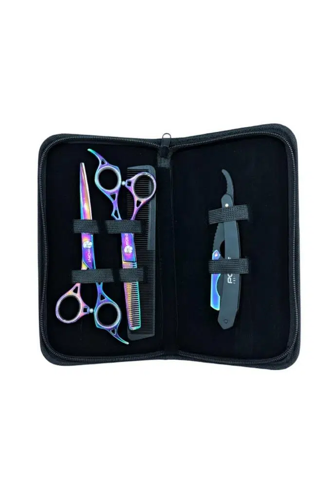 Point Profesyonel Çantalı 3'lü 6 İnç Düz Makas Ara Makas Ustura Seti Colorful Renkli