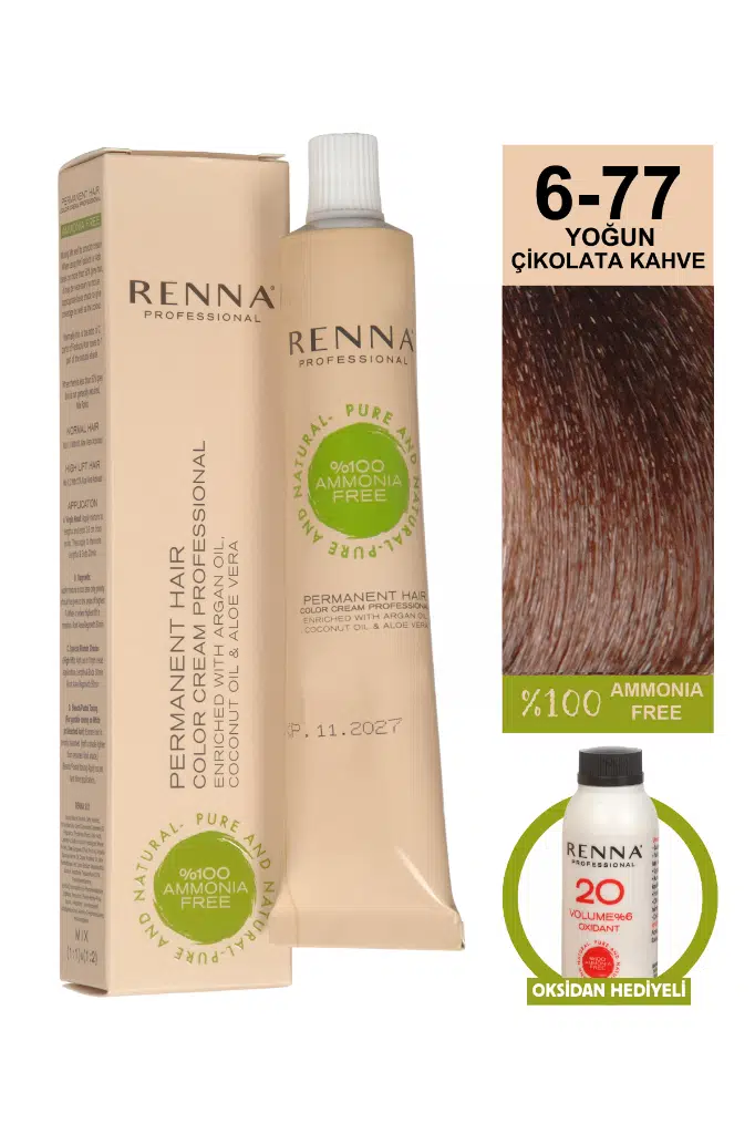 Renna Bitkisel Amonyaksız Saç Boyası 60 Ml 6-77 Yoğun Çikolata Kahve Oksidan Hediyeli