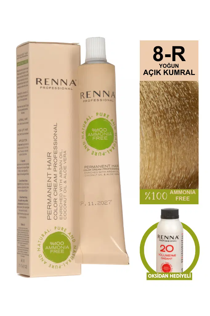 Renna Bitkisel Amonyaksız Saç Boyası 60 Ml 8-R Yoğun Açık Kumral Oksidan Hediyeli