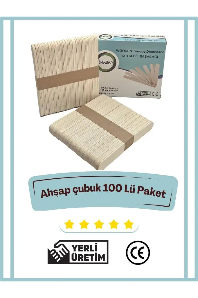 Safmed Tahta Ağda Spatulası 100'lü Paket 140x18 mm
