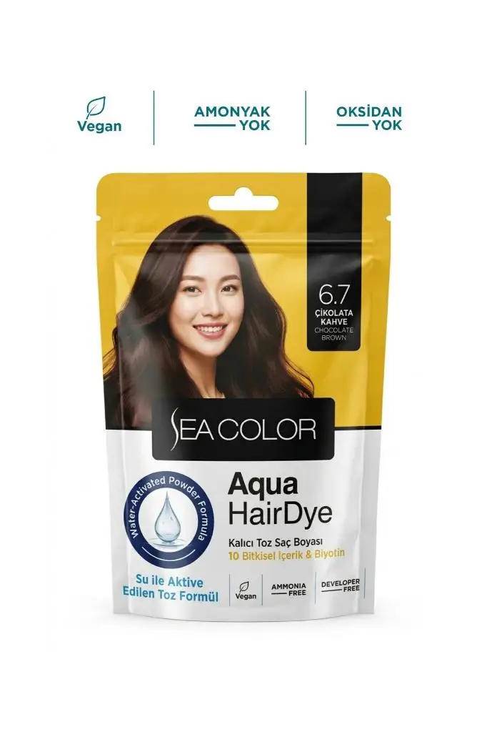 Sea Color Aqua Hair Dye Vegan & Amonyaksız Su İle Aktive Edilen Kalıcı Saç Boyası Toz 6.7 Çikolata Kahve
