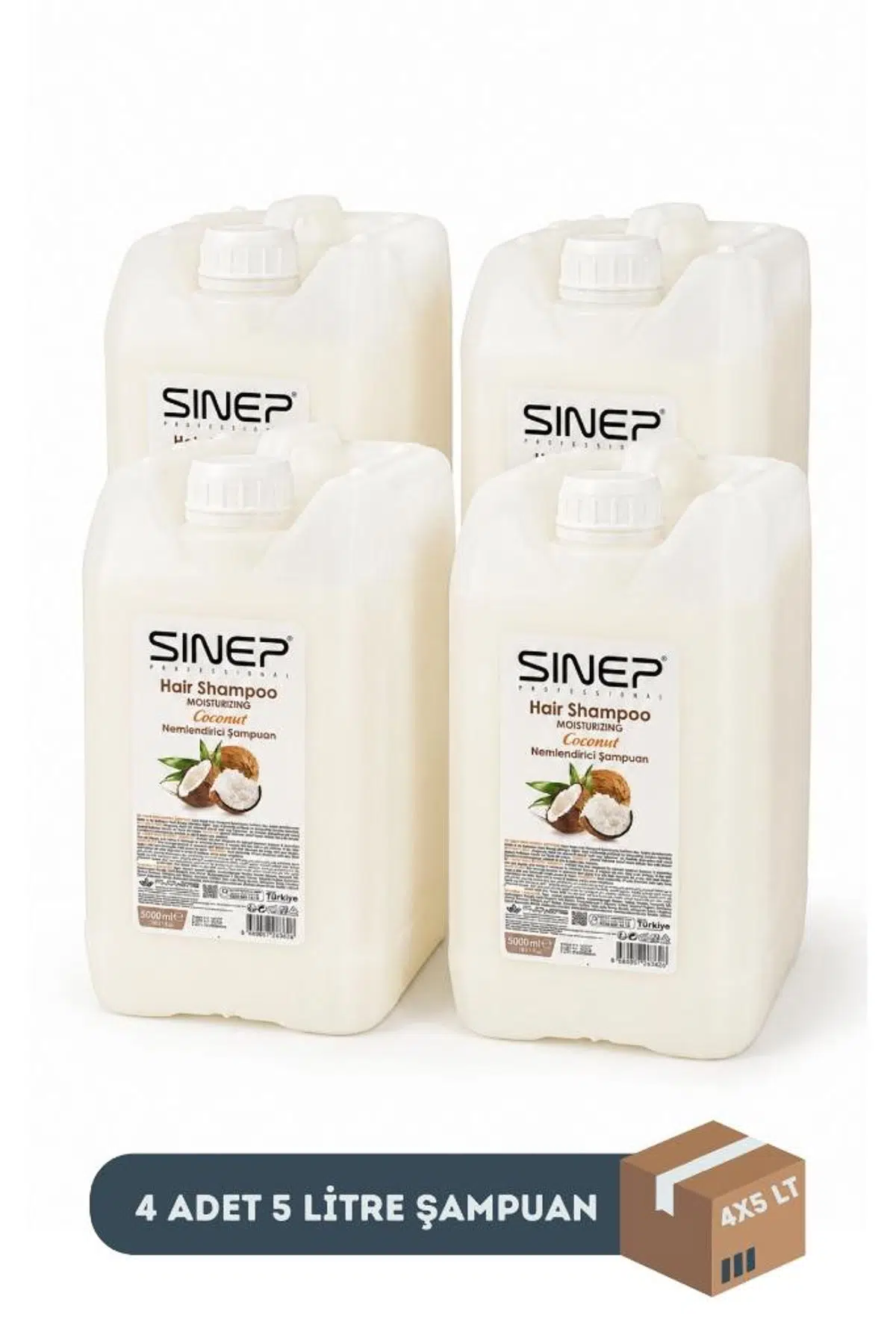 Sinep Profesyonel Hindistan Cevizi İçerikli Nemlendirici Şampuan 5 Litre x 4 Adet (1 Koli)