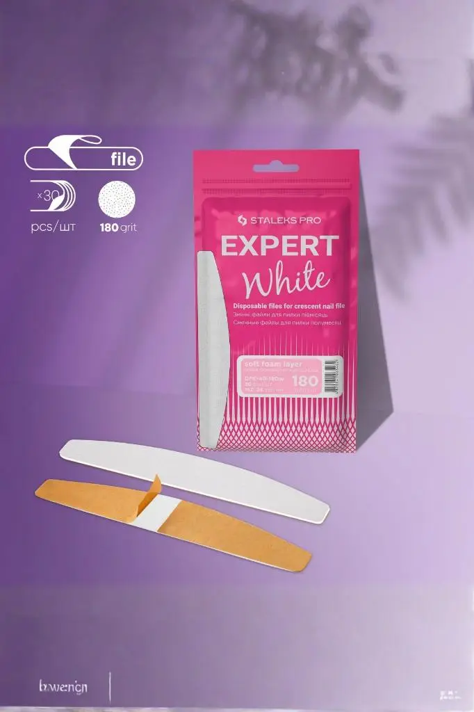 STALEKS Expert 40 Yarım Ay Törpü İçin Yedek Yumuşak Tabanlı Beyaz Törpüler, 180 Grit (30 Adet) DFE-40-180w