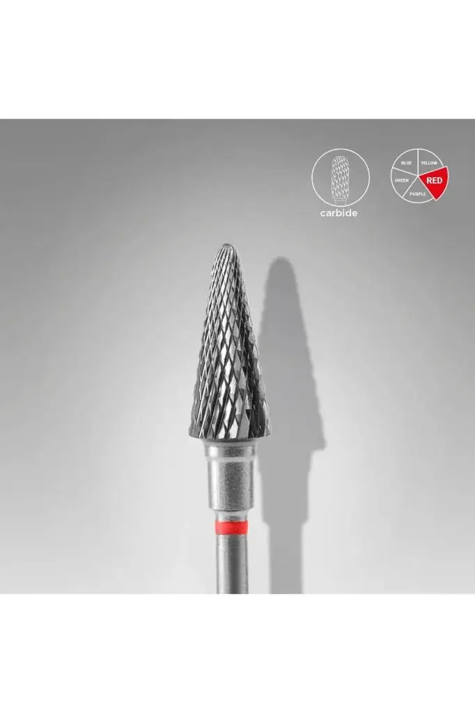 STALEKS Sert Alaşım Koni Freze, Kırmızı, Çap 6 Mm / Çalışma Kısmı 14 Mm, Adet FT71R060/14