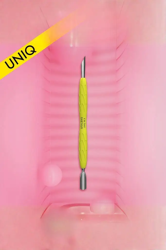 STALEKS Unıq 10 Type 2 Gummy Sarı Silikon Saplı Tırnak İtici (Dar Yuvarlak Uç Ve Eğik Uç) PQ-10/2Y