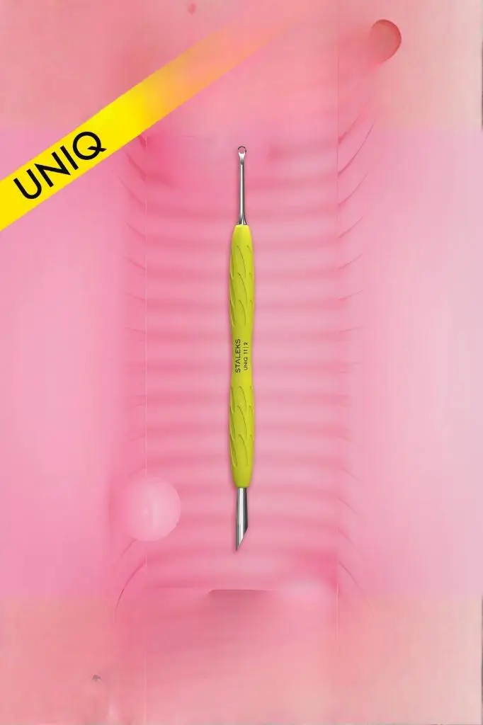 STALEKS Unıq 11 Type 2 Gummy Sarı Silikon Saplı Tırnak İtici (Eğik Uç Ve Halka) PQ-11/2y