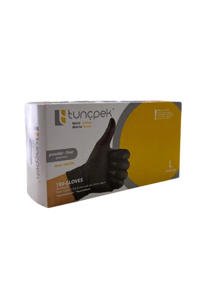 Tunçpek Nitril Siyah Eldiven 100 Adet Pudrasız L (Large)