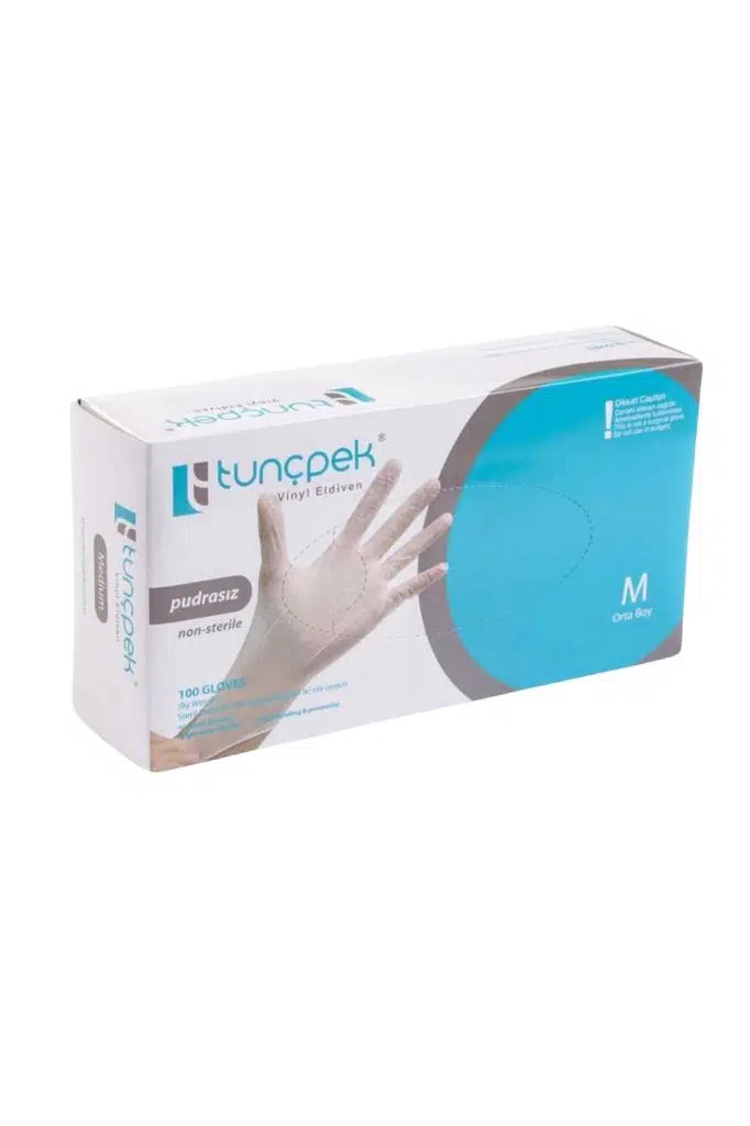 Tunçpek Vinil Pudrasız Şeffaf Eldiven 100 Adet M (Medium)